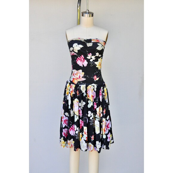 Italian Designer Floral Dress Novelty Print Fit & Flare Dress Roses Print XS - Picture 9 of 10